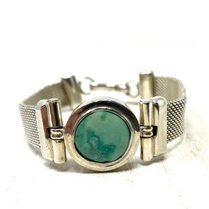 Sterling silver and green turquoise vintage bracelet, 50.1g